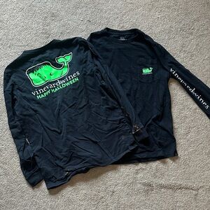 Vineyard Vines Black Long Sleeve Tee with Green Halloween Whale Graphic